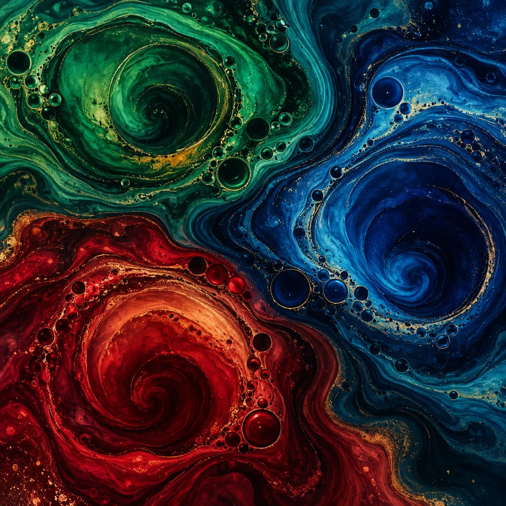 Suminagashi Ink Swirl · Deep Jewel Tones