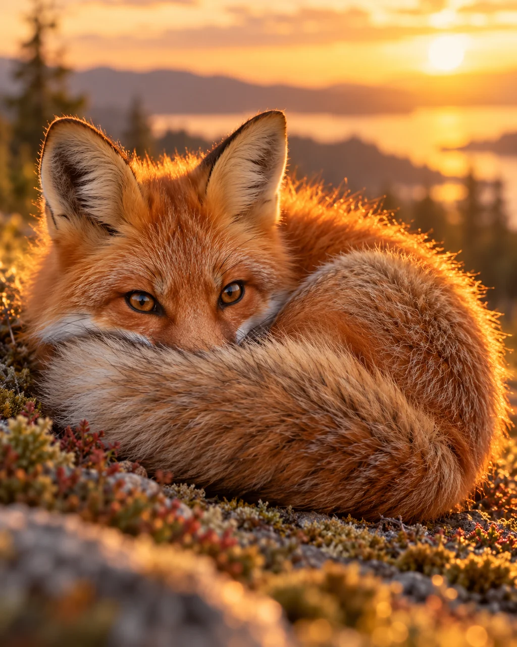 Curled-up Red Fox · Golden Backlight