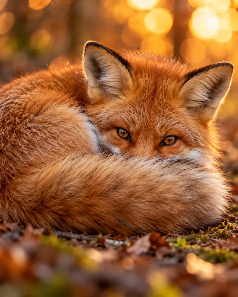 Curled-up Red Fox · Dreamy Bokeh