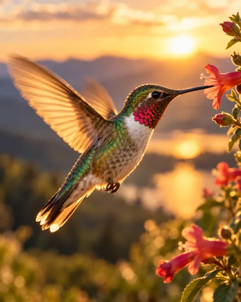 Hovering Hummingbird · Golden Backlight