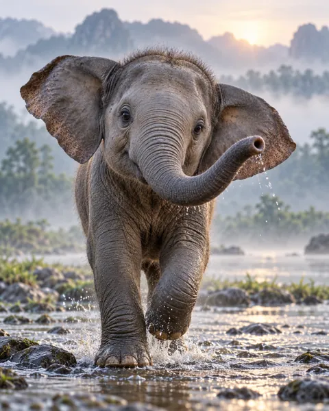Baby Elephant · Misty Morning