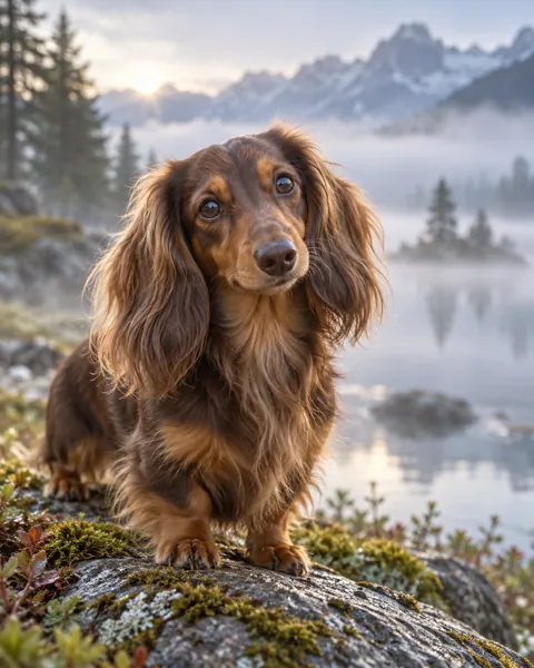 Long-haired Dachshund · Misty Morning