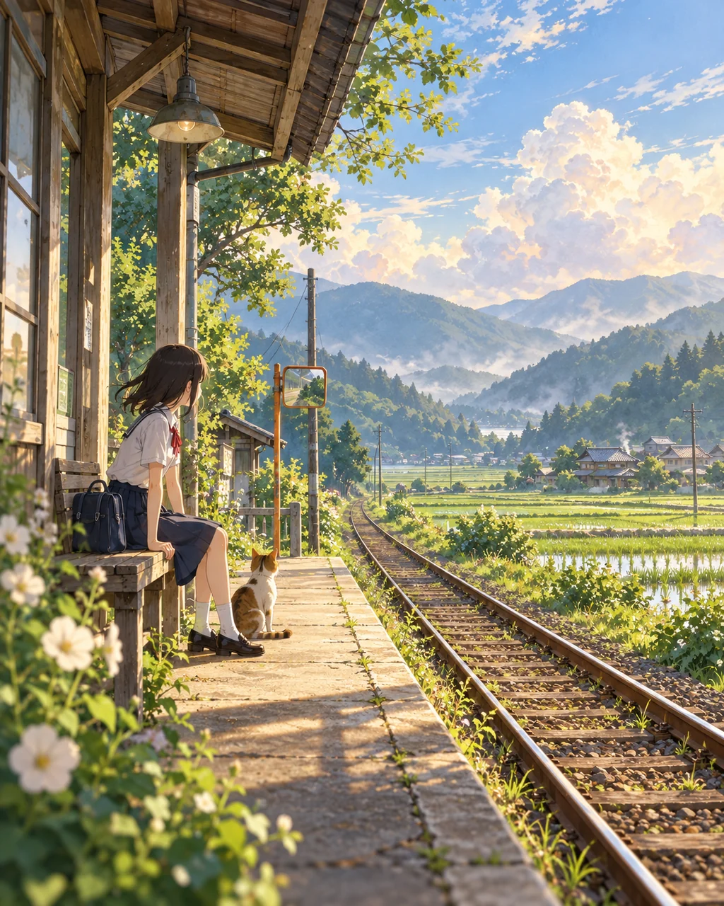 Countryside Train Platform · Soft Watercolor Backdrop