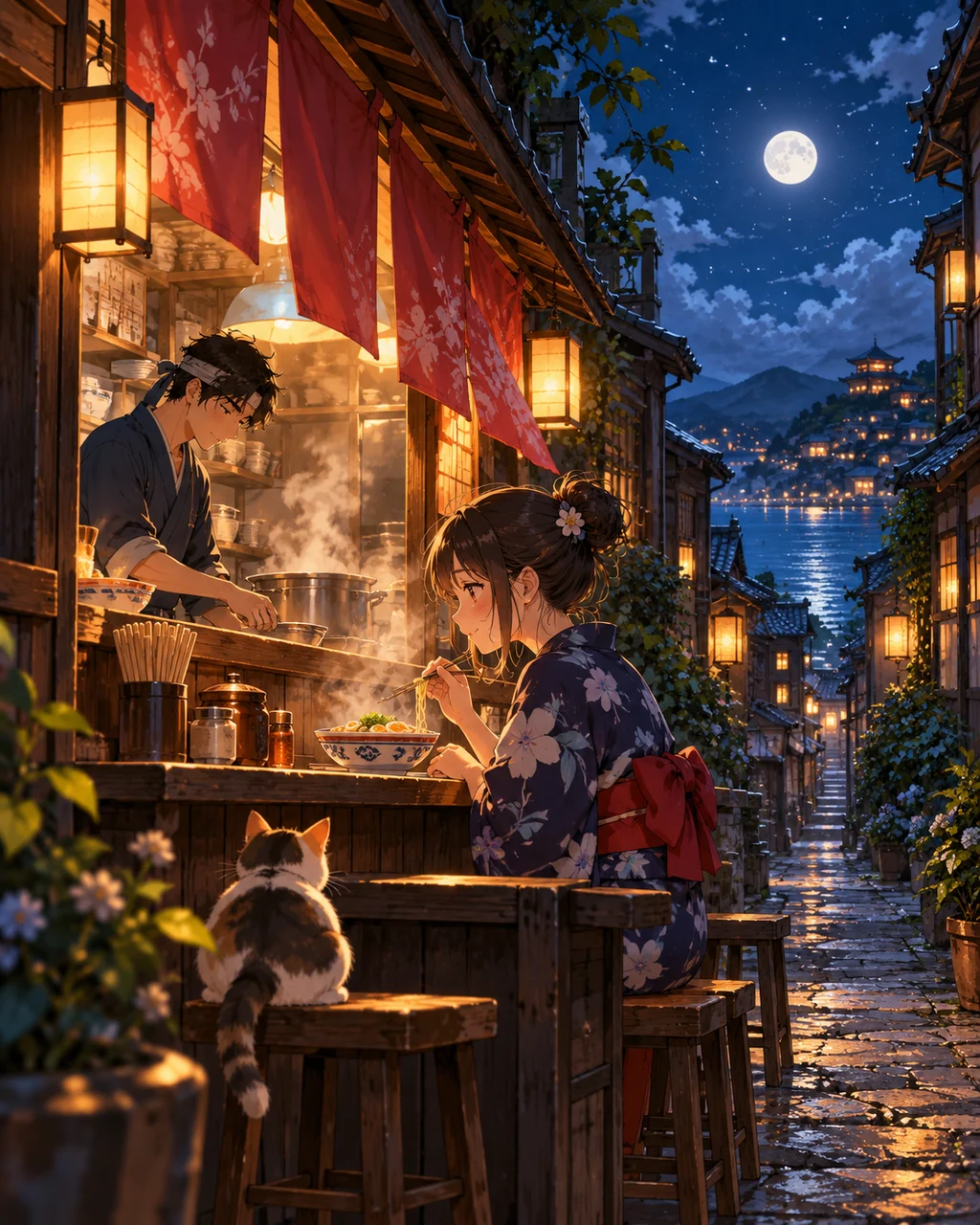 Ramen Stall Alley · Moonlit Blue Night