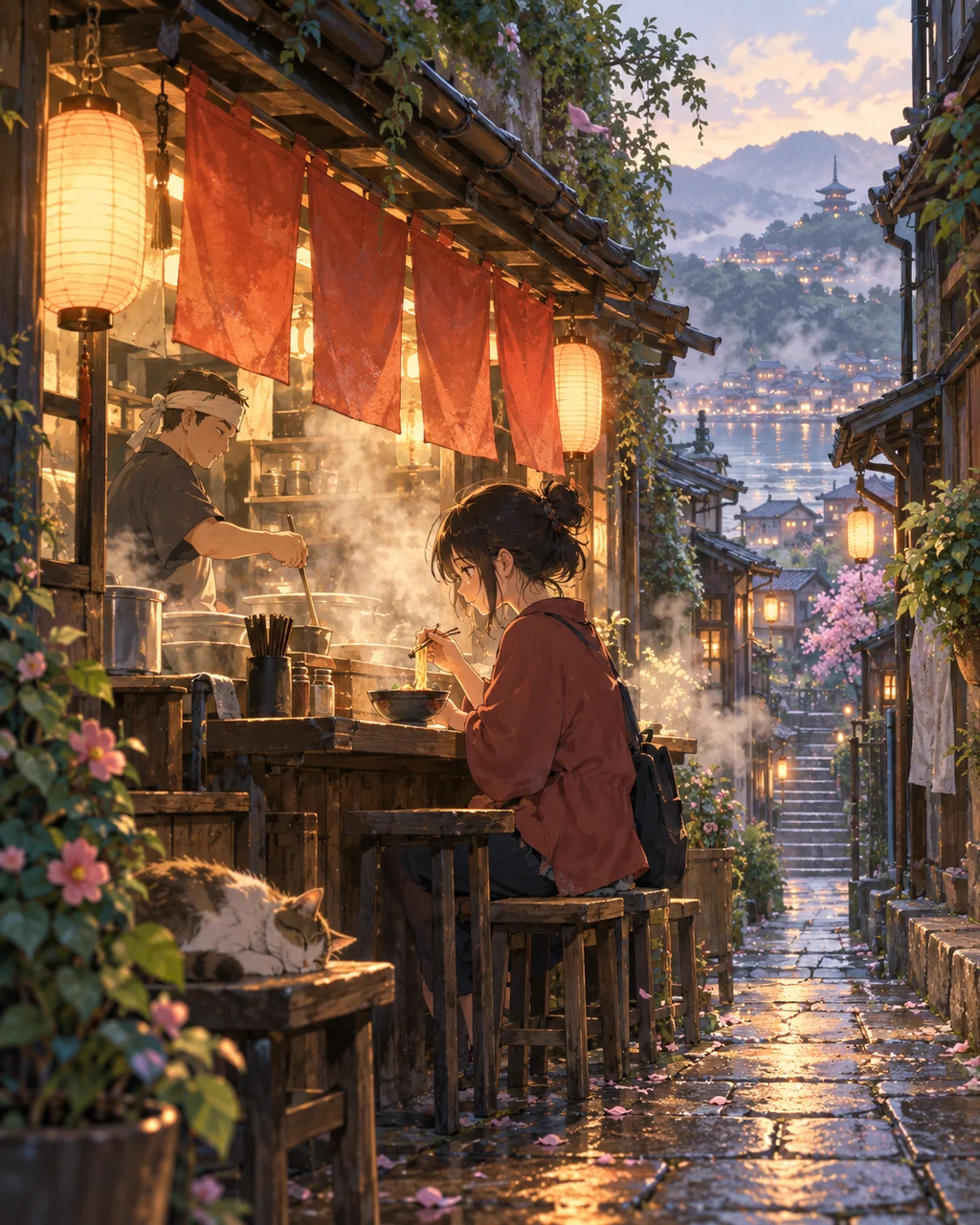 Ramen Stall Alley · Soft Watercolor Backdrop