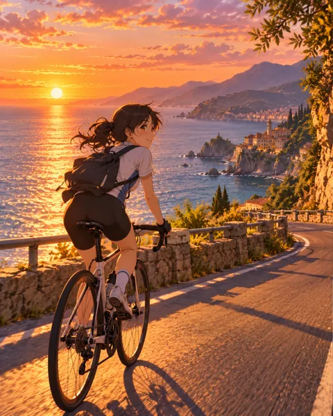 Seaside Bicycle Ride · Golden-hour Nostalgia