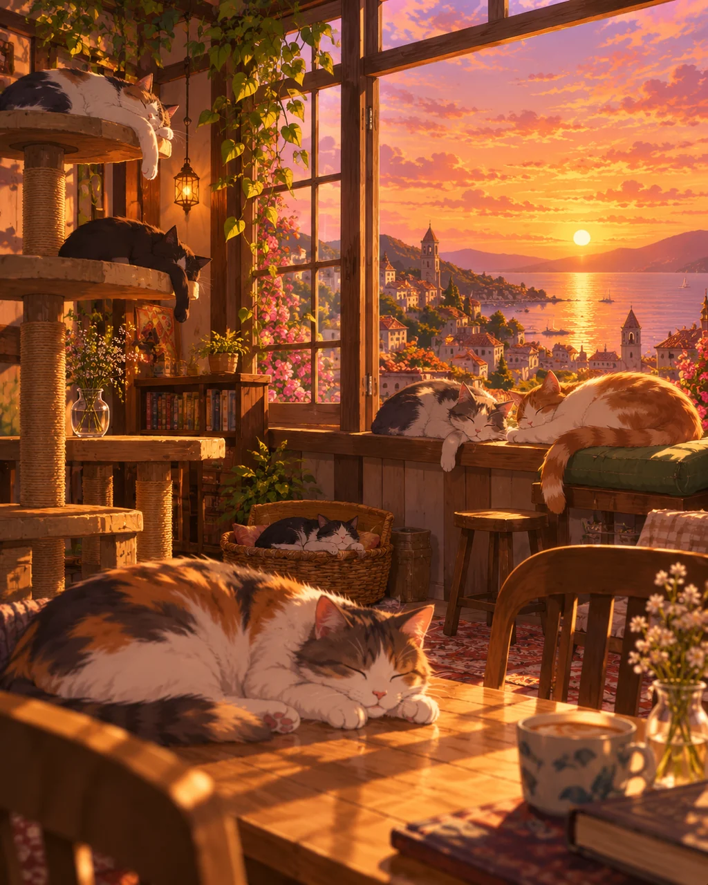 Cat Cafe Afternoon · Golden-hour Nostalgia