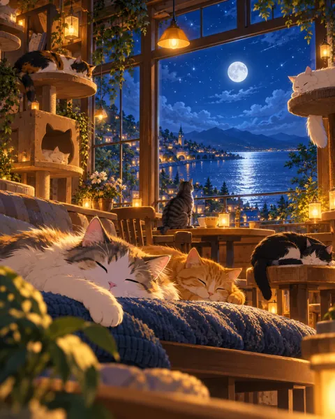 Cat Cafe Afternoon · Moonlit Blue Night