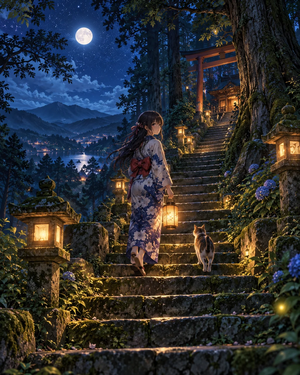 Mossy Stone Staircase · Moonlit Blue Night