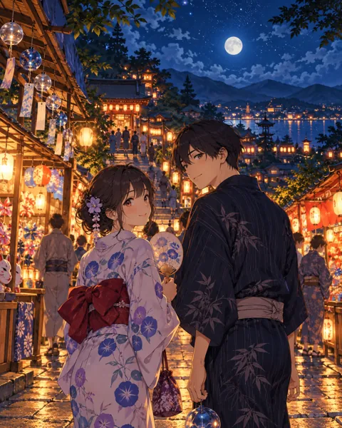 Summer Festival Stalls · Moonlit Blue Night