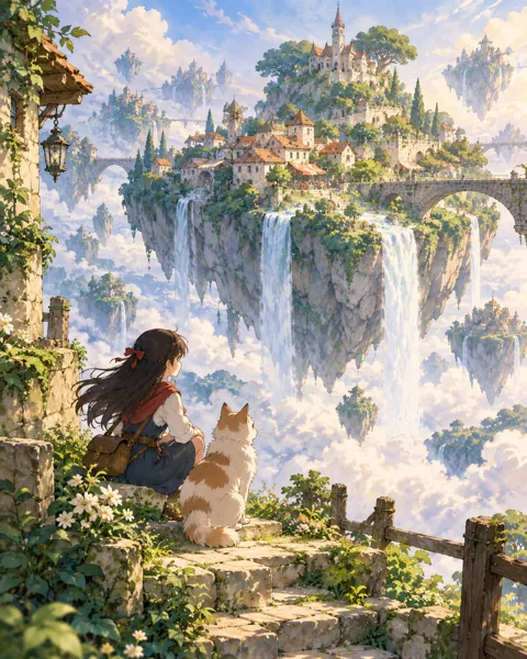 Sky Island Village · Soft Watercolor Backdrop