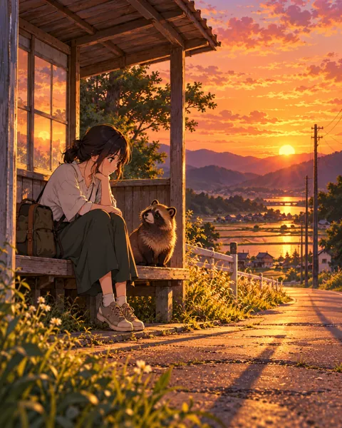 Rainy Bus Stop · Golden-hour Nostalgia