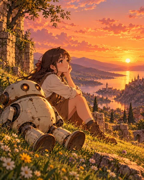 Retro Robot Companion · Golden-hour Nostalgia