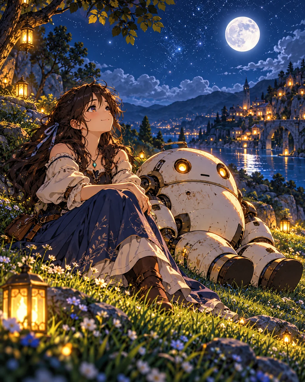 Retro Robot Companion · Moonlit Blue Night