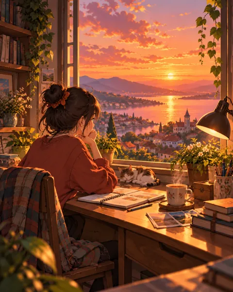 Cozy Study Desk · Golden-hour Nostalgia