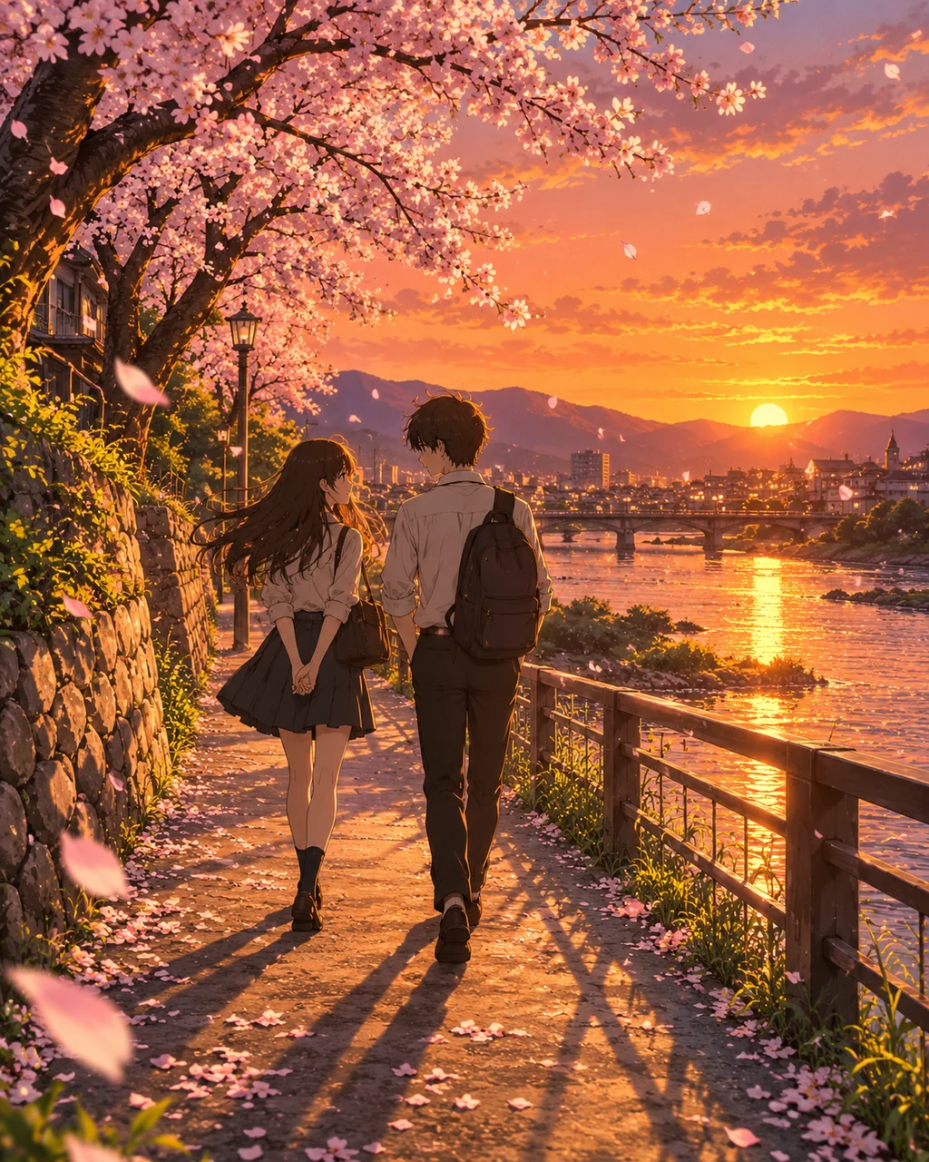 Spring Petal Riverbank · Golden-hour Nostalgia