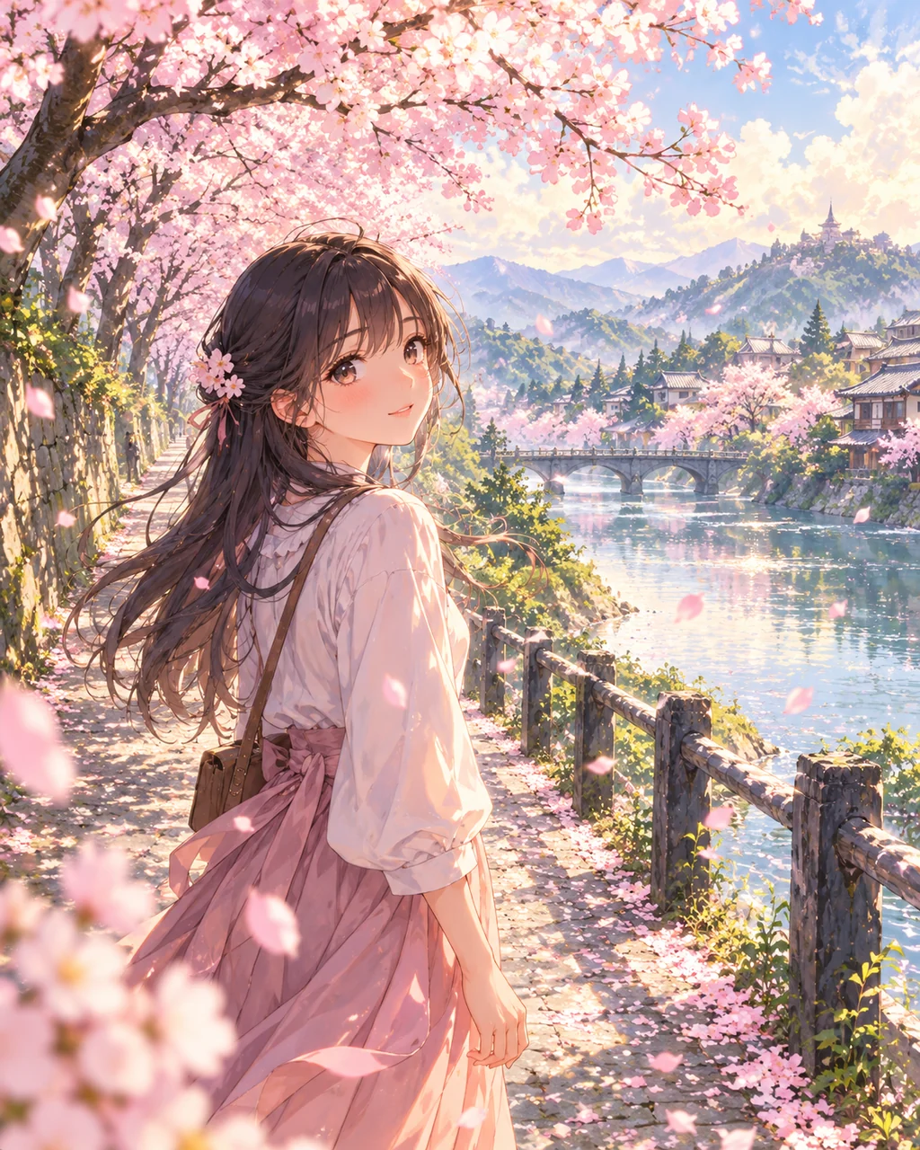 Spring Petal Riverbank · Soft Watercolor Backdrop