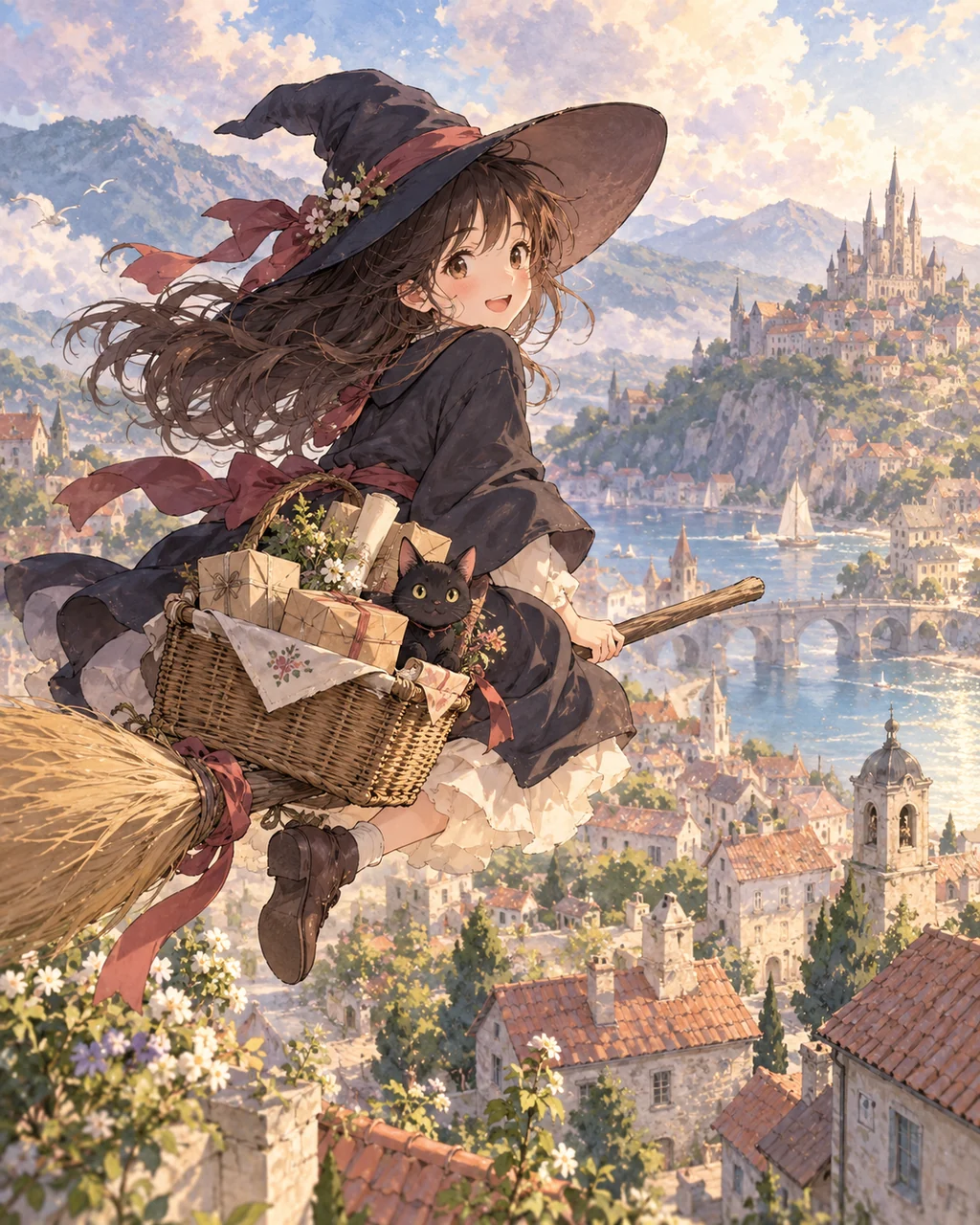 Apprentice Witch Delivery · Soft Watercolor Backdrop