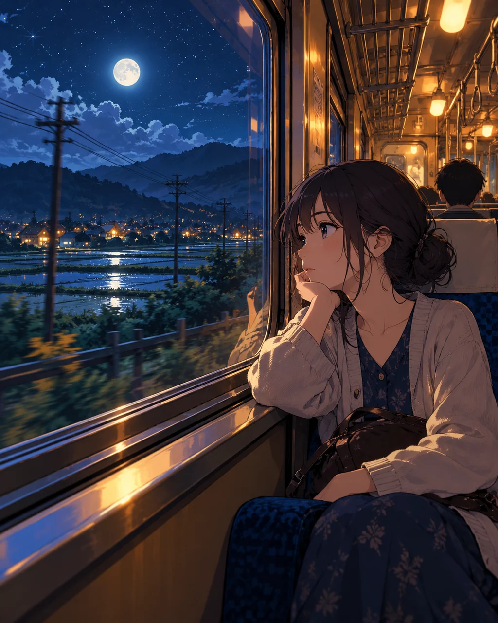 Train Window View · Moonlit Blue Night