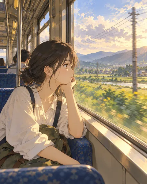 Train Window View · Soft Watercolor Backdrop
