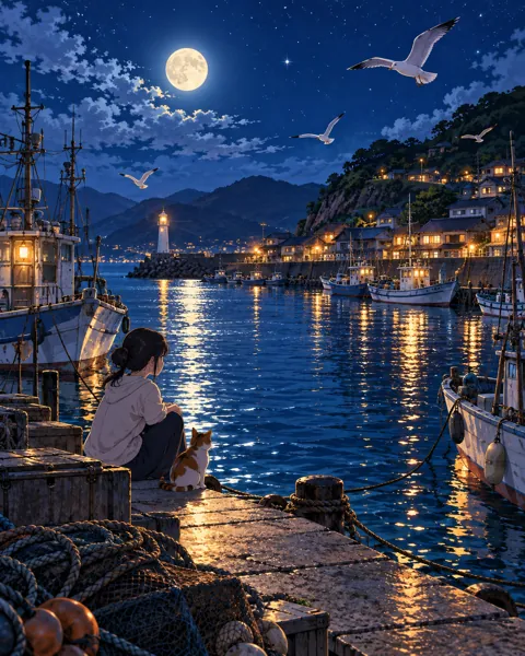 Fishing Harbor · Moonlit Blue Night