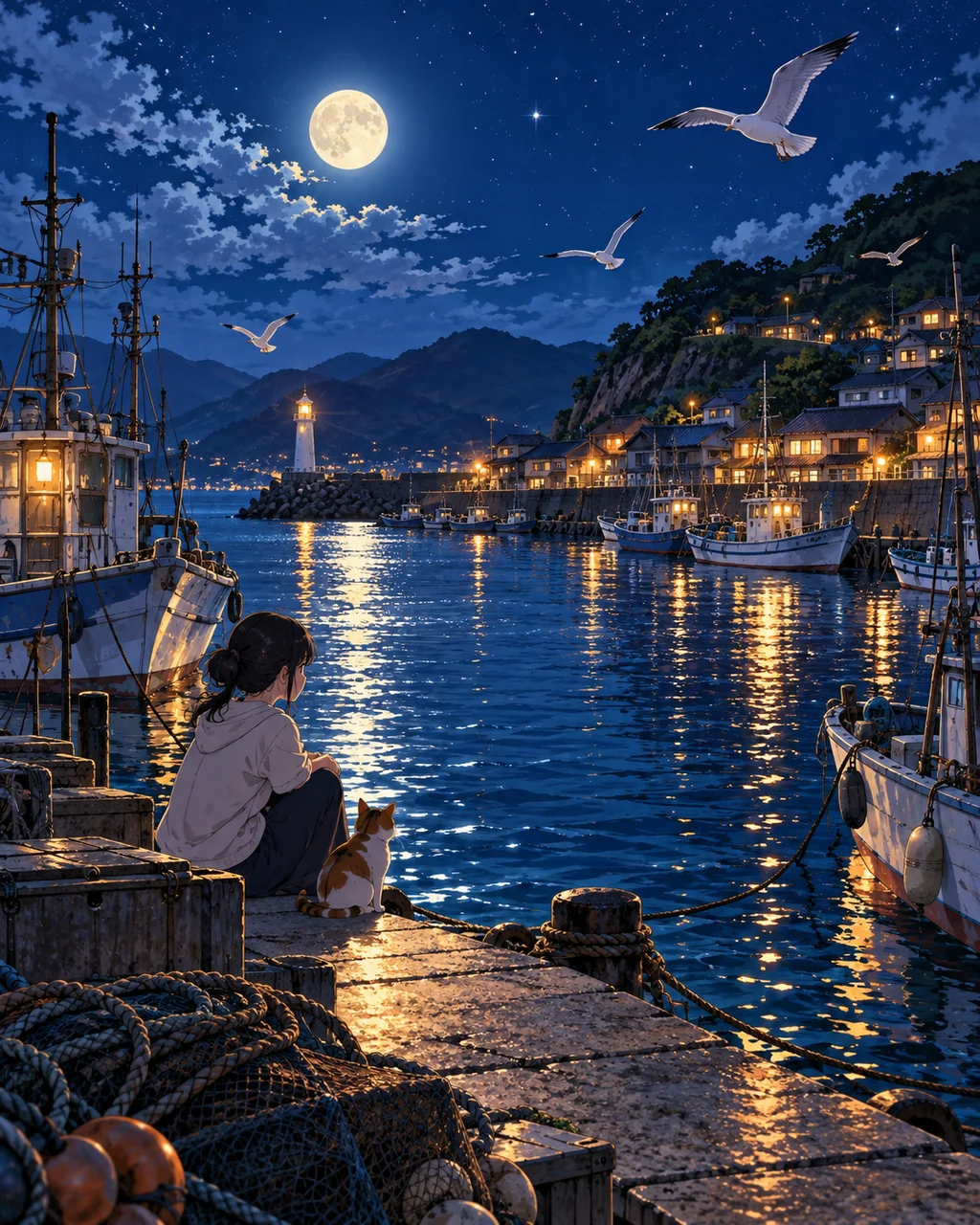 Fishing Harbor · Moonlit Blue Night