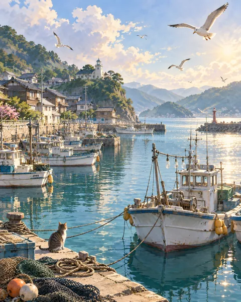 Fishing Harbor · Soft Watercolor Backdrop
