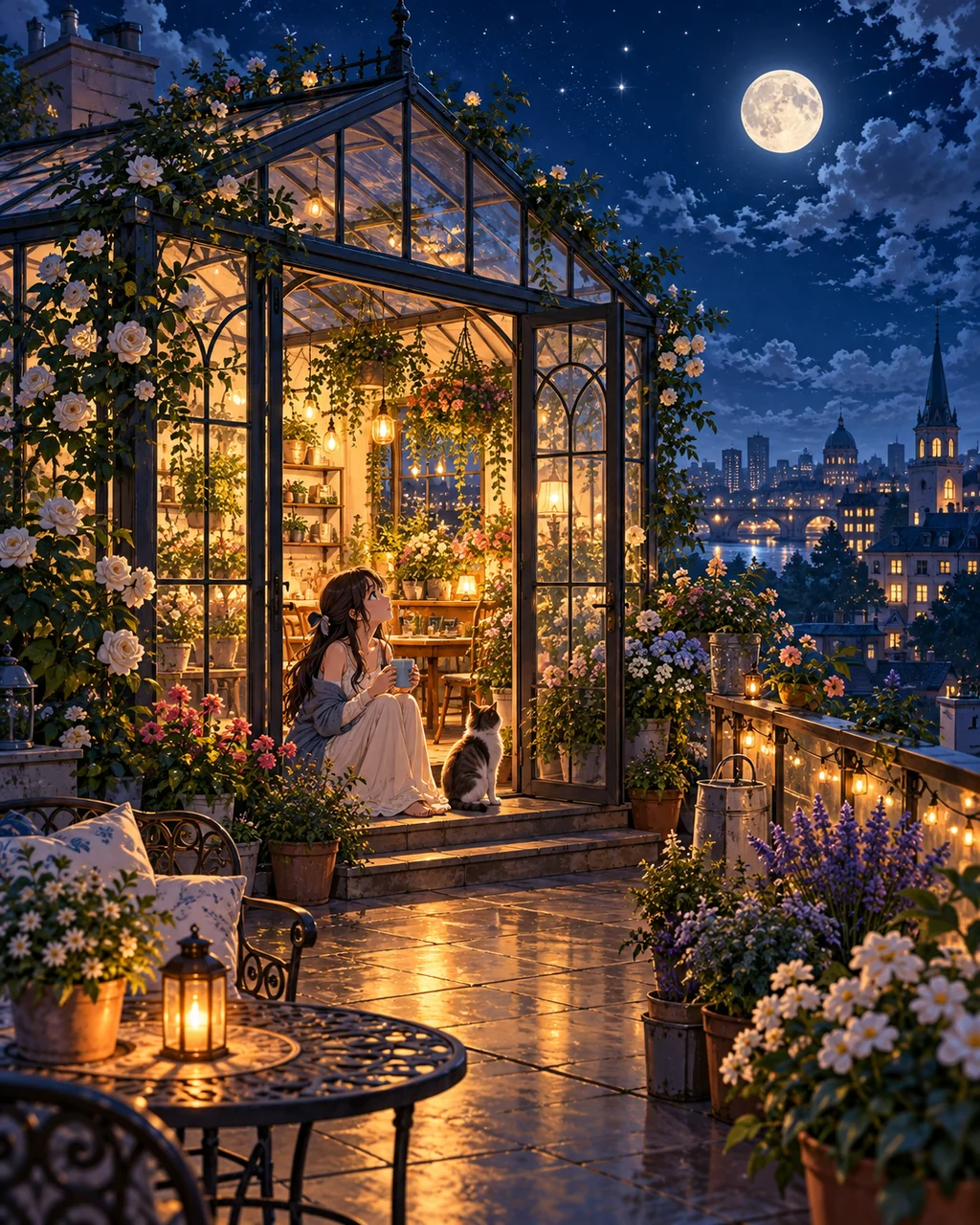 Rooftop Greenhouse · Moonlit Blue Night