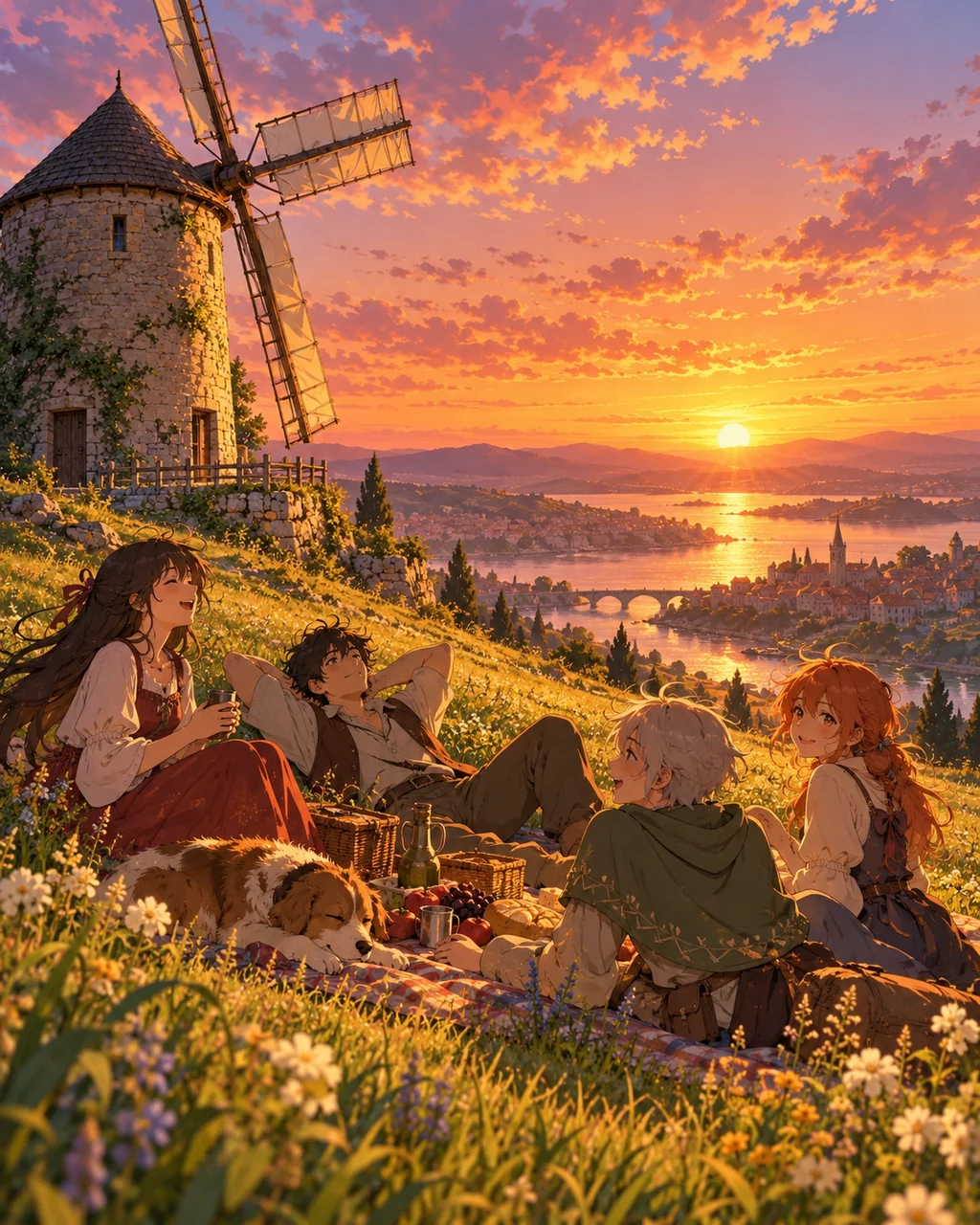 Hilltop Windmill Picnic · Golden-hour Nostalgia