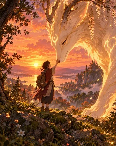 Forest Spirit Encounter · Golden-hour Nostalgia