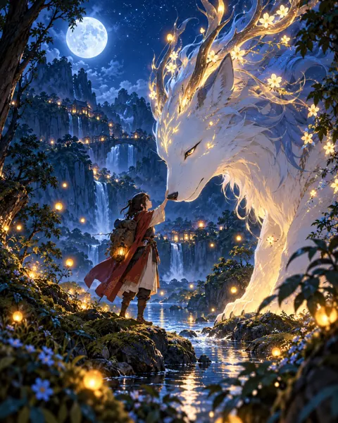 Forest Spirit Encounter · Moonlit Blue Night