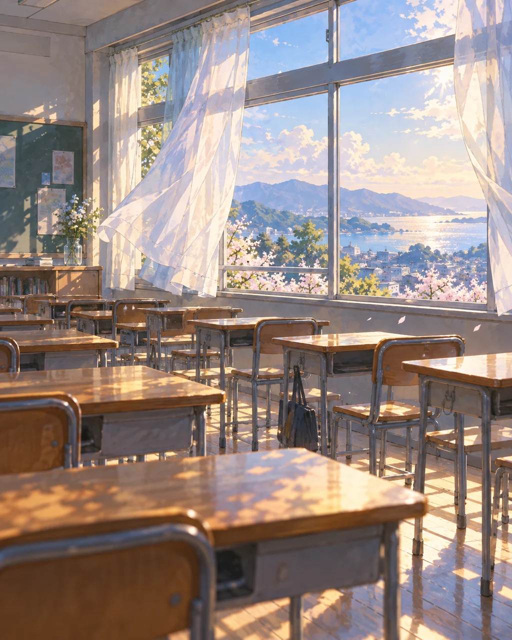 Empty Classroom Afternoon · Soft Watercolor Backdrop