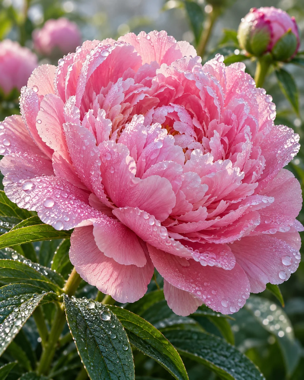 Peony in Full Bloom · Morning Dew Macro