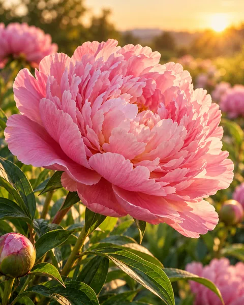 Peony in Full Bloom · Garden Golden Hour