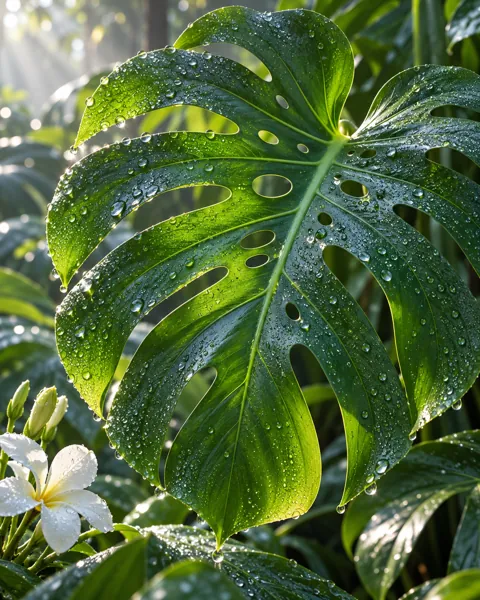 Monstera Leaf · Morning Dew Macro
