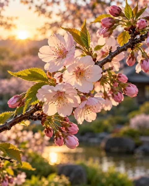Cherry Blossom Branch · Garden Golden Hour