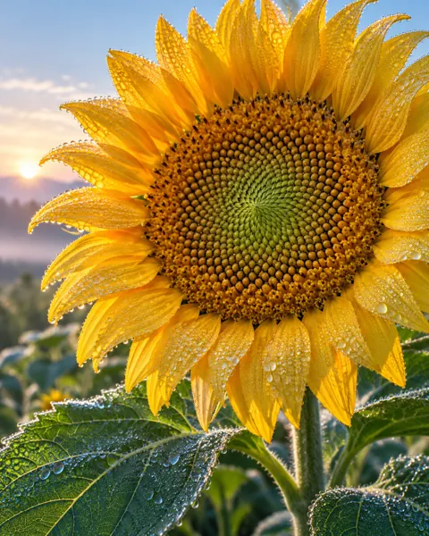 Sunflower Face · Morning Dew Macro