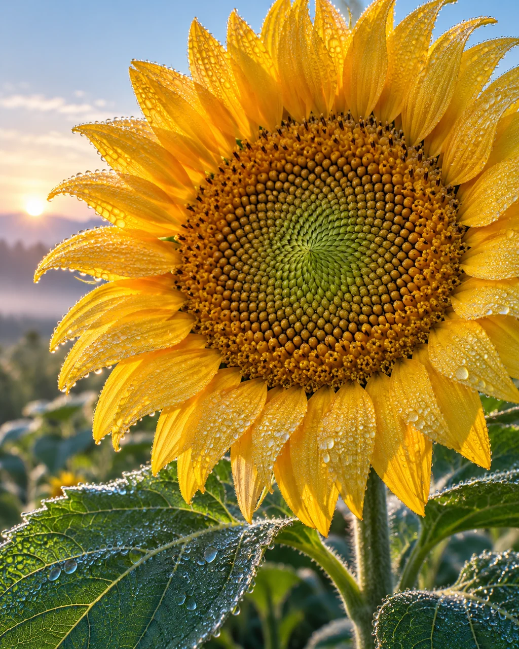 Sunflower Face · Morning Dew Macro