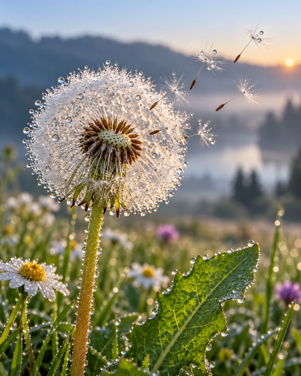 Dandelion Seed Head · Morning Dew Macro