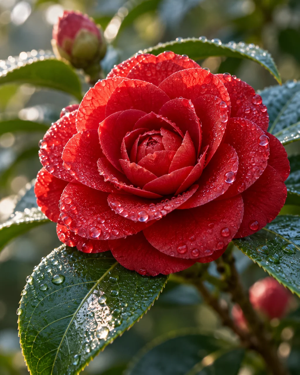 Red Camellia · Morning Dew Macro