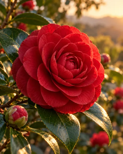 Red Camellia · Garden Golden Hour