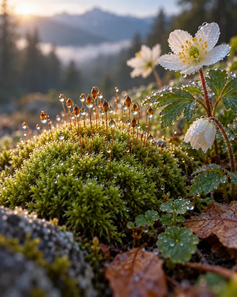 Velvet Moss Cushion · Morning Dew Macro