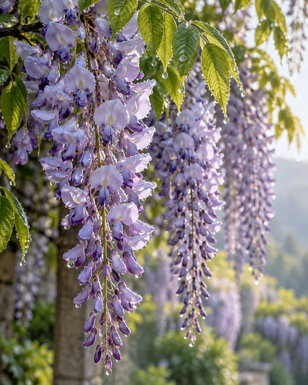 Wisteria Cascade · Morning Dew Macro