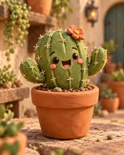 Potted Cactus Buddy · Earthy Terracotta