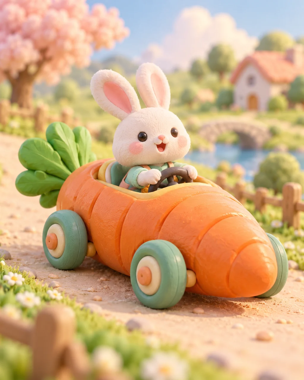 Bunny in a Carrot Car · Candy Pastels