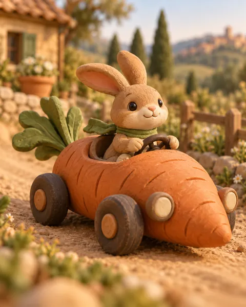 Bunny in a Carrot Car · Earthy Terracotta