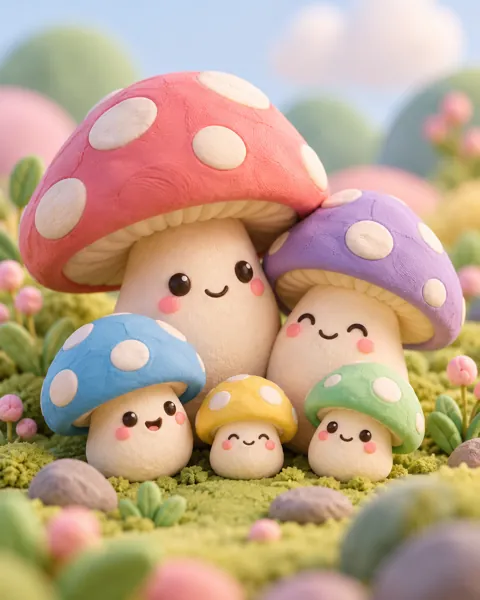 Plasticine Mushroom Family · Candy Pastels
