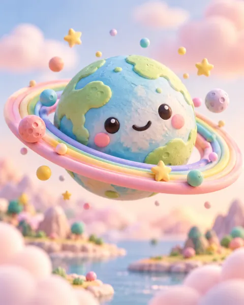 Kawaii Ringed Planet · Candy Pastels
