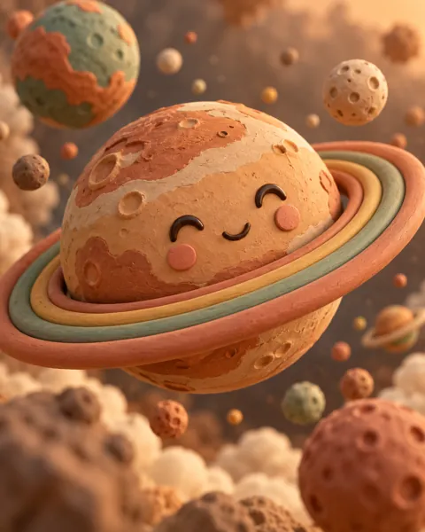 Kawaii Ringed Planet · Earthy Terracotta