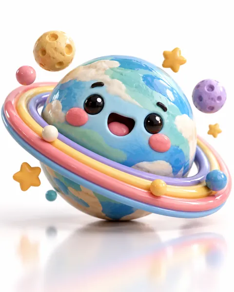 Kawaii Ringed Planet · Glossy Vinyl Studio